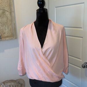 Long sleeve blush surplice top blouse‎ Sz S Daily Look